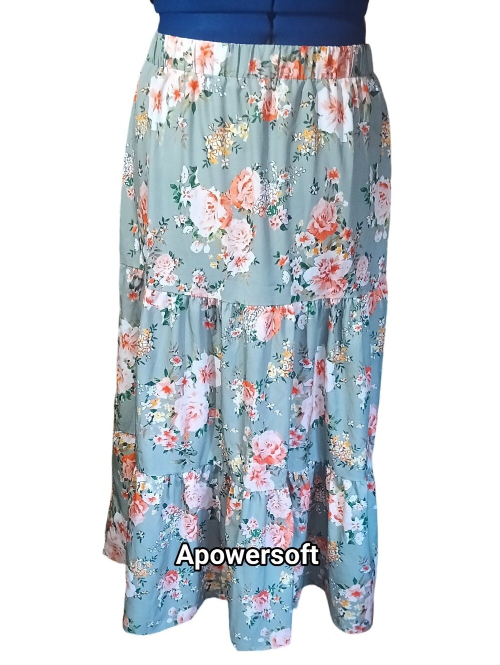 Floral Tiered Maxi Skirt in Sage Green